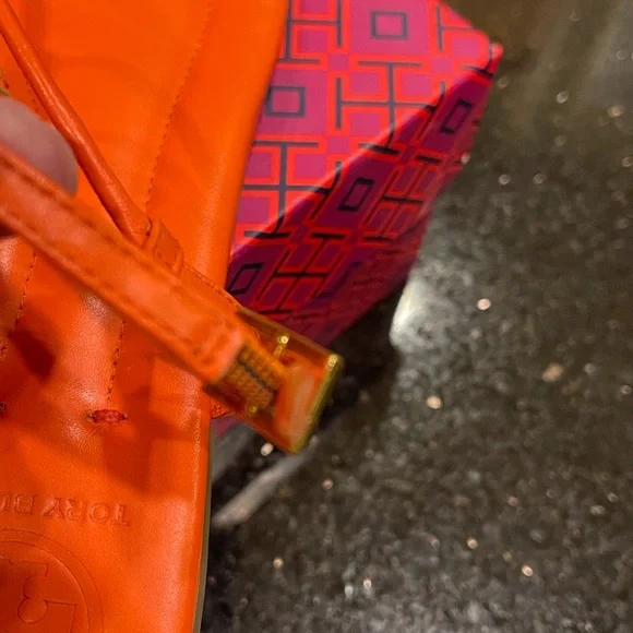 TORY BURCH 8.5M BRIGHT POPPY ORANGE MINI MILLER TYPE ALL LEATHER STRAP SANDALS - Picture 8 of 15